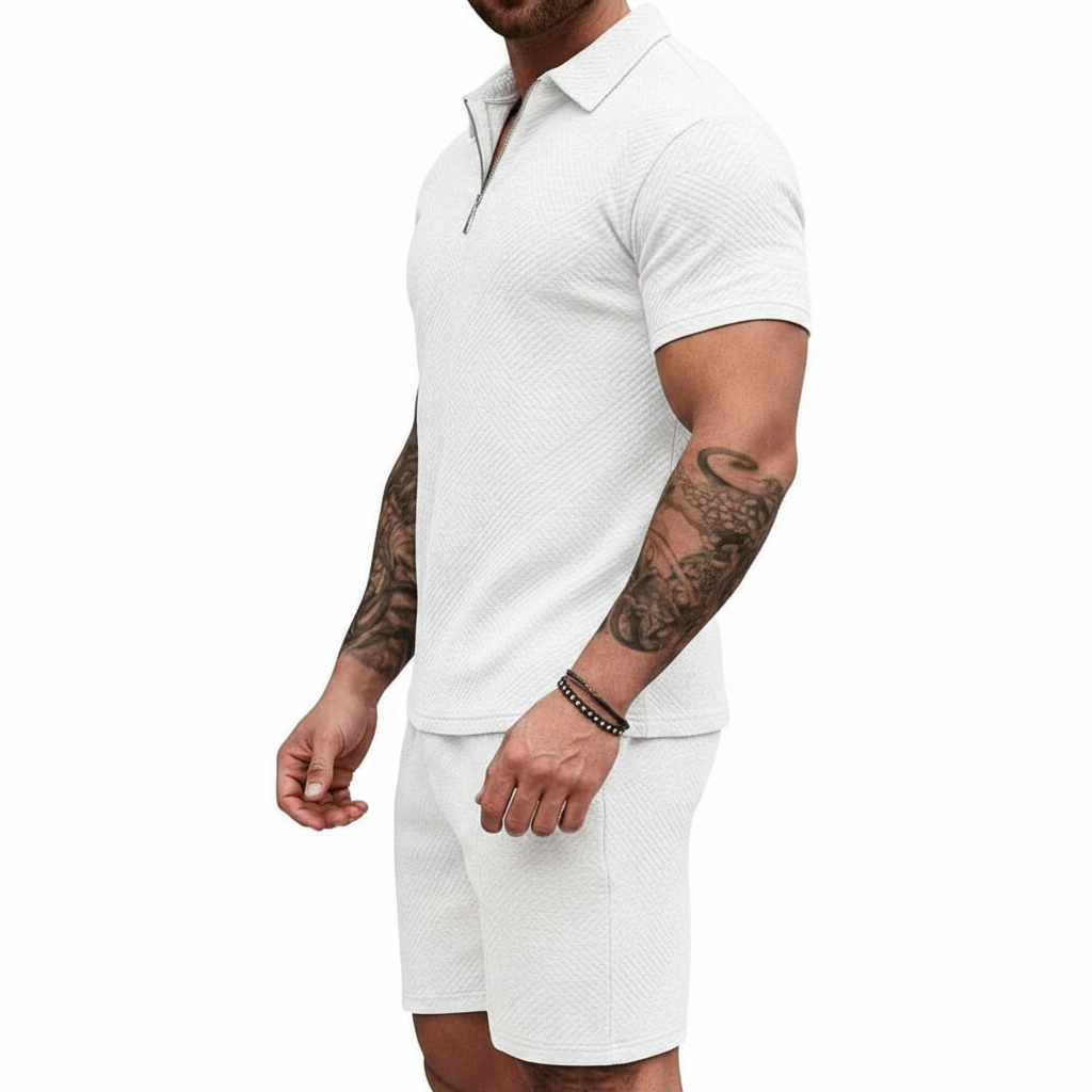 EISHOPEER Men's Polo Shirt and Shorts Set Fashion Zipper 2 Pieces Outfits