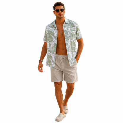 EISHOPEER Men's Flower Shirt Hawaiian Sets Casual Button Down Short Sleeve Shirt and Solid Quick Dry Beach Shorts S-3XL