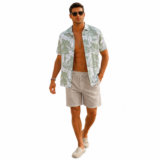 EISHOPEER Men's Flower Shirt Hawaiian Sets Casual Button Down Short Sleeve Shirt and Solid Quick Dry Beach Shorts S-3XL
