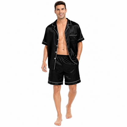 SWOMOG Men Satin Silk Pajamas Sets Short Sleeve Sleepwear Button-Down PJs Sets Two-Pieces Loungewear with Pockets