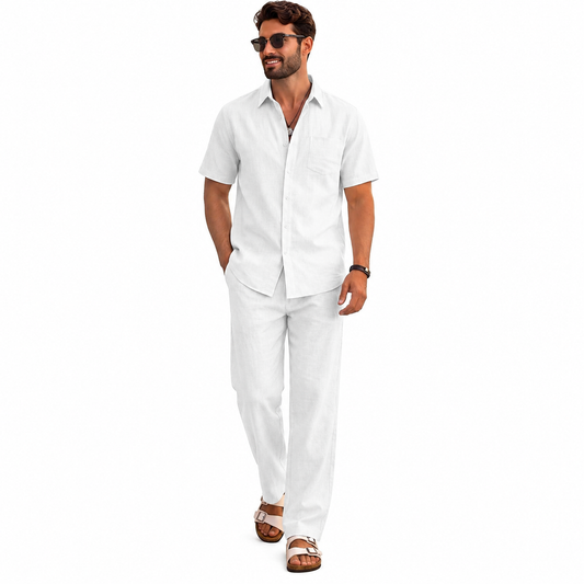 COOFANDY Men's 2 Piece Sets Beach Outfits Cotton Short Sleeve Button Down Shirts Loose Pants Summer Vacation Casual Outfits