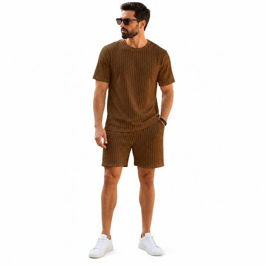 Babioboa Men's Short Sets 2 Piece Outfits Crewneck Summer T Shirt and Matching Knitted Shorts Tracksuit Sets with Pockets