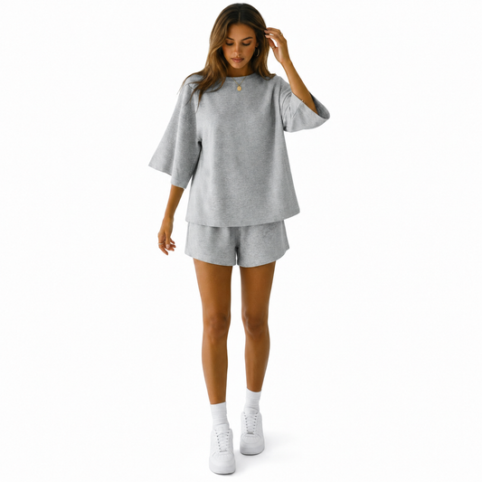 Tankaneo Womens 2 Piece Pajama Sets Oversized Tops Loose Shorts Lounge Sets
