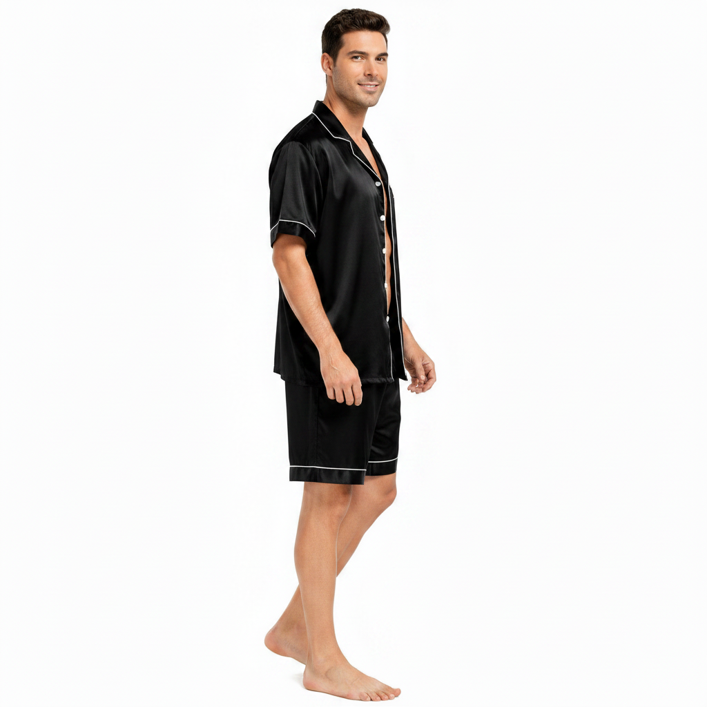 SWOMOG Men Satin Silk Pajamas Sets Short Sleeve Sleepwear Button-Down PJs Sets Two-Pieces Loungewear with Pockets