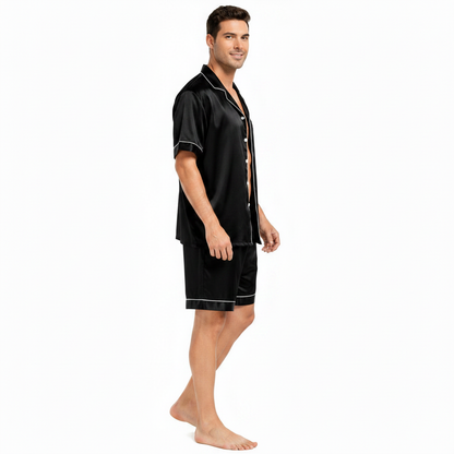 SWOMOG Men Satin Silk Pajamas Sets Short Sleeve Sleepwear Button-Down PJs Sets Two-Pieces Loungewear with Pockets