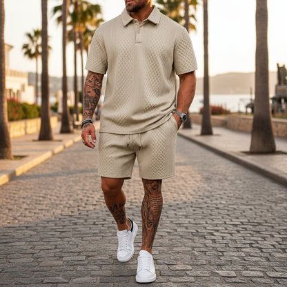 Men's 2 Pieces Outfits Casual Polo Shirt and Shorts Set Collar Athletic Jogging Summer Tracksuit