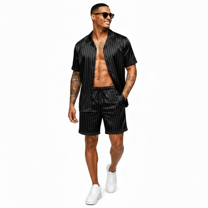 Ekouaer Men Silk Pajamas Set 2 Pieces Satin Pj Button Down Loungewear Sets | Shirt and Shorts,Sleepwear,Drawstring,Pockets,Short Sleeve,Matching Set,Breathable,Soft,Men's Gift for Birthday,Summer,Fall