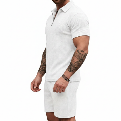 EISHOPEER Men's Polo Shirt and Shorts Set Fashion Zipper 2 Pieces Outfits