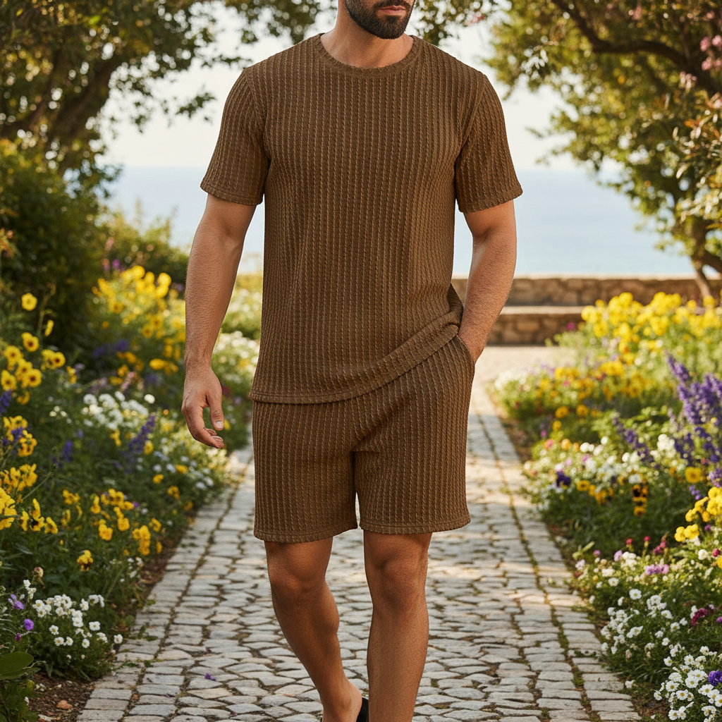 Babioboa Men's Short Sets 2 Piece Outfits Crewneck Summer T Shirt and Matching Knitted Shorts Tracksuit Sets with Pockets