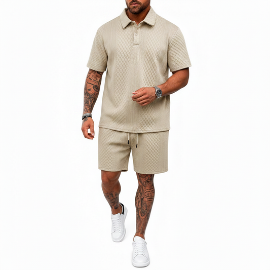 Men's 2 Pieces Outfits Casual Polo Shirt and Shorts Set Collar Athletic Jogging Summer Tracksuit