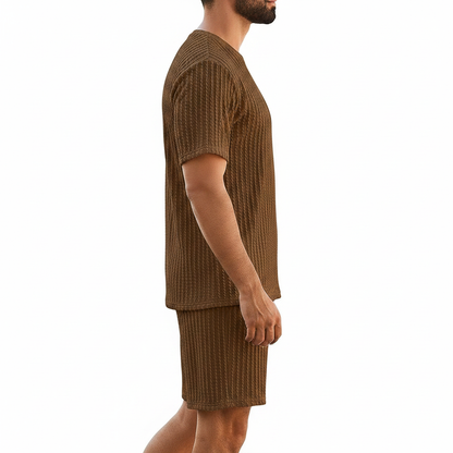 Babioboa Men's Short Sets 2 Piece Outfits Crewneck Summer T Shirt and Matching Knitted Shorts Tracksuit Sets with Pockets