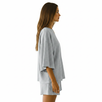 Tankaneo Womens 2 Piece Pajama Sets Oversized Tops Loose Shorts Lounge Sets
