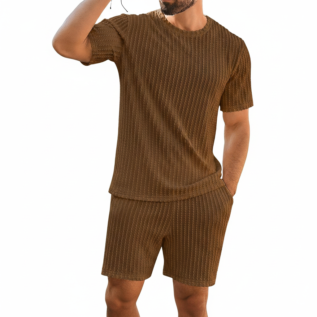 Babioboa Men's Short Sets 2 Piece Outfits Crewneck Summer T Shirt and Matching Knitted Shorts Tracksuit Sets with Pockets