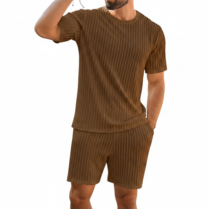 Babioboa Men's Short Sets 2 Piece Outfits Crewneck Summer T Shirt and Matching Knitted Shorts Tracksuit Sets with Pockets