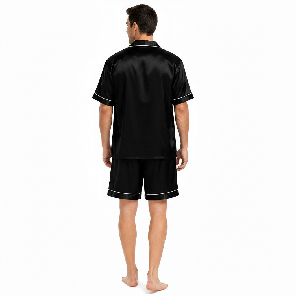 SWOMOG Men Satin Silk Pajamas Sets Short Sleeve Sleepwear Button-Down PJs Sets Two-Pieces Loungewear with Pockets