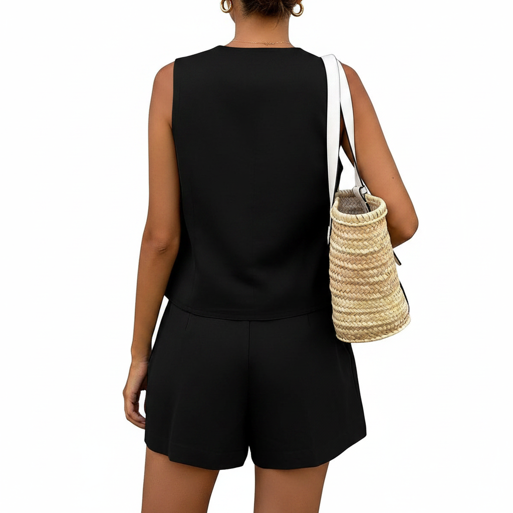 PRETTYGARDEN Women's Summer Two Piece Outfits Sets | Sleeveless V Neck,Vest Tops,Button Down Waistcoat,High Waisted,Shorts with Pockets,Dressy Casual,Trendy Matching Clothing