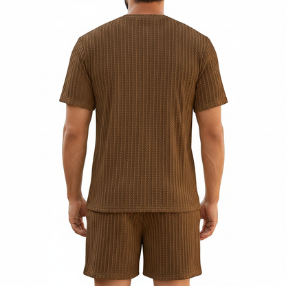 Babioboa Men's Short Sets 2 Piece Outfits Crewneck Summer T Shirt and Matching Knitted Shorts Tracksuit Sets with Pockets