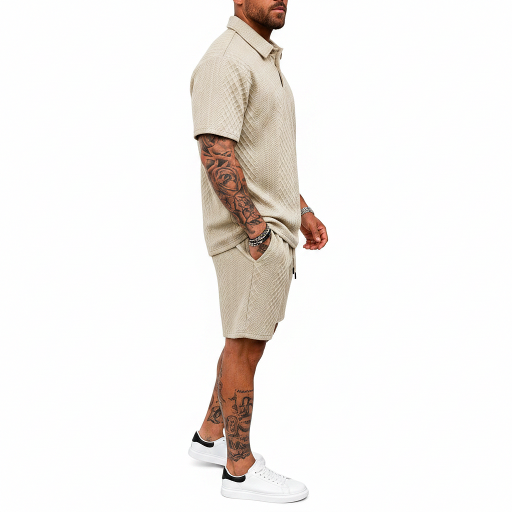 Men's 2 Pieces Outfits Casual Polo Shirt and Shorts Set Collar Athletic Jogging Summer Tracksuit