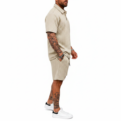 Men's 2 Pieces Outfits Casual Polo Shirt and Shorts Set Collar Athletic Jogging Summer Tracksuit