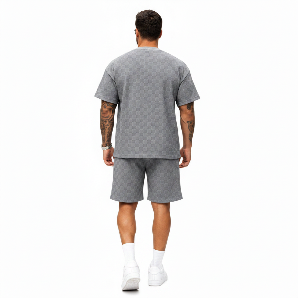 Men's 2 Piece Set Summer Outfits Casual Geometric Texture Short Sleeve Shirt and Shorts Track Suits for Men Set