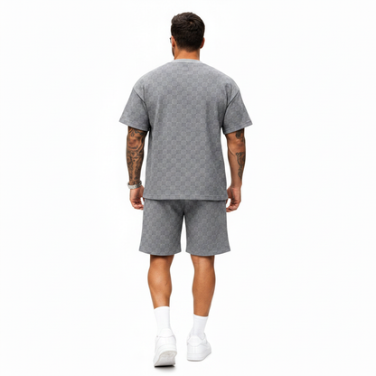 Men's 2 Piece Set Summer Outfits Casual Geometric Texture Short Sleeve Shirt and Shorts Track Suits for Men Set