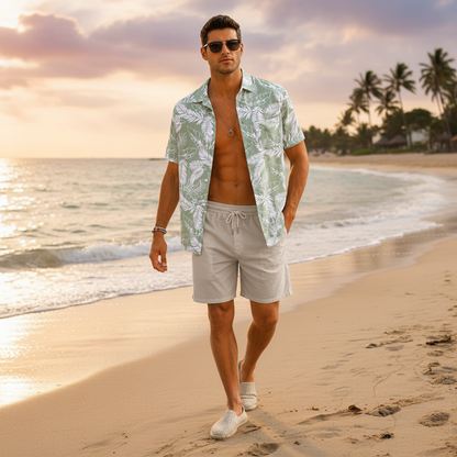 EISHOPEER Men's Flower Shirt Hawaiian Sets Casual Button Down Short Sleeve Shirt and Solid Quick Dry Beach Shorts S-3XL