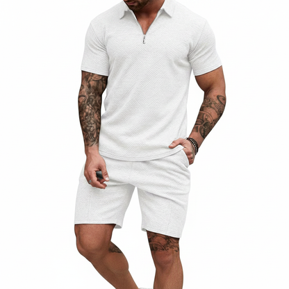 EISHOPEER Men's Polo Shirt and Shorts Set Fashion Zipper 2 Pieces Outfits