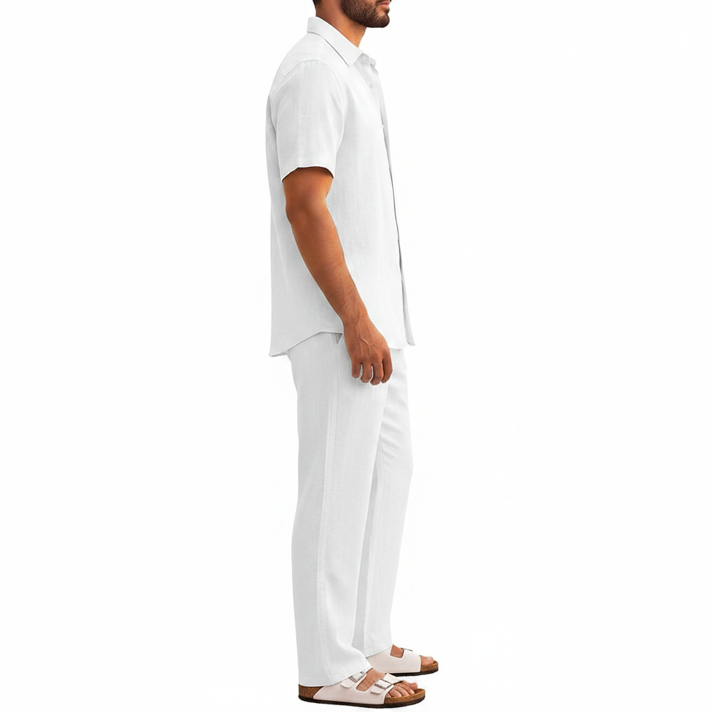 COOFANDY Men's 2 Piece Sets Beach Outfits Cotton Short Sleeve Button Down Shirts Loose Pants Summer Vacation Casual Outfits